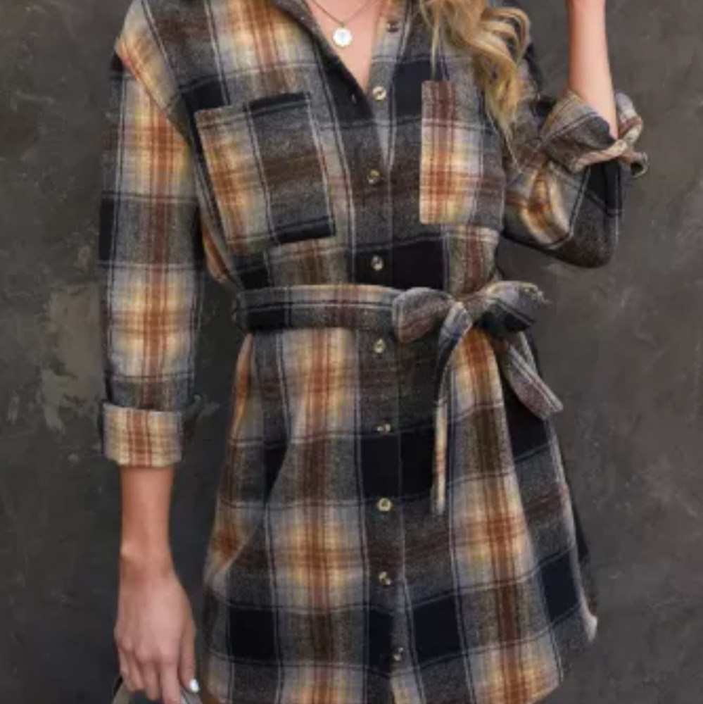 1  L left❤New plaid shirt dress - Picture 17 of 17
